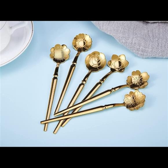 6 Pcs Flower Spoon Coffee Dessert Spoon Set Stainless Steel Tableware